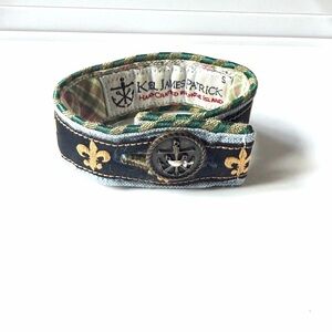 Kiel James Patrick Black & Gold Fleur De Lis Fabric Bracelet with Anchor Button